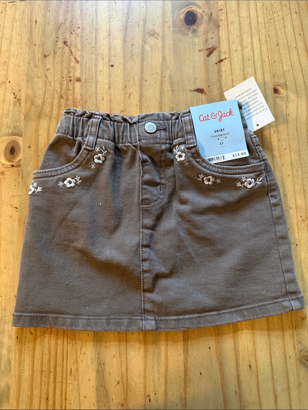 Cat & Jack Brown Floral-Embroidered Front Pocket Skirt